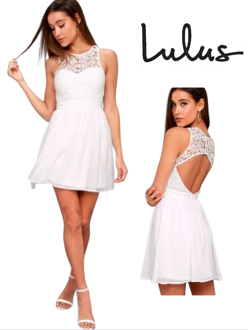 Lulus Romantic Tale White Lace Skater Dress Sweetheart Neck Open Back SideZip SM